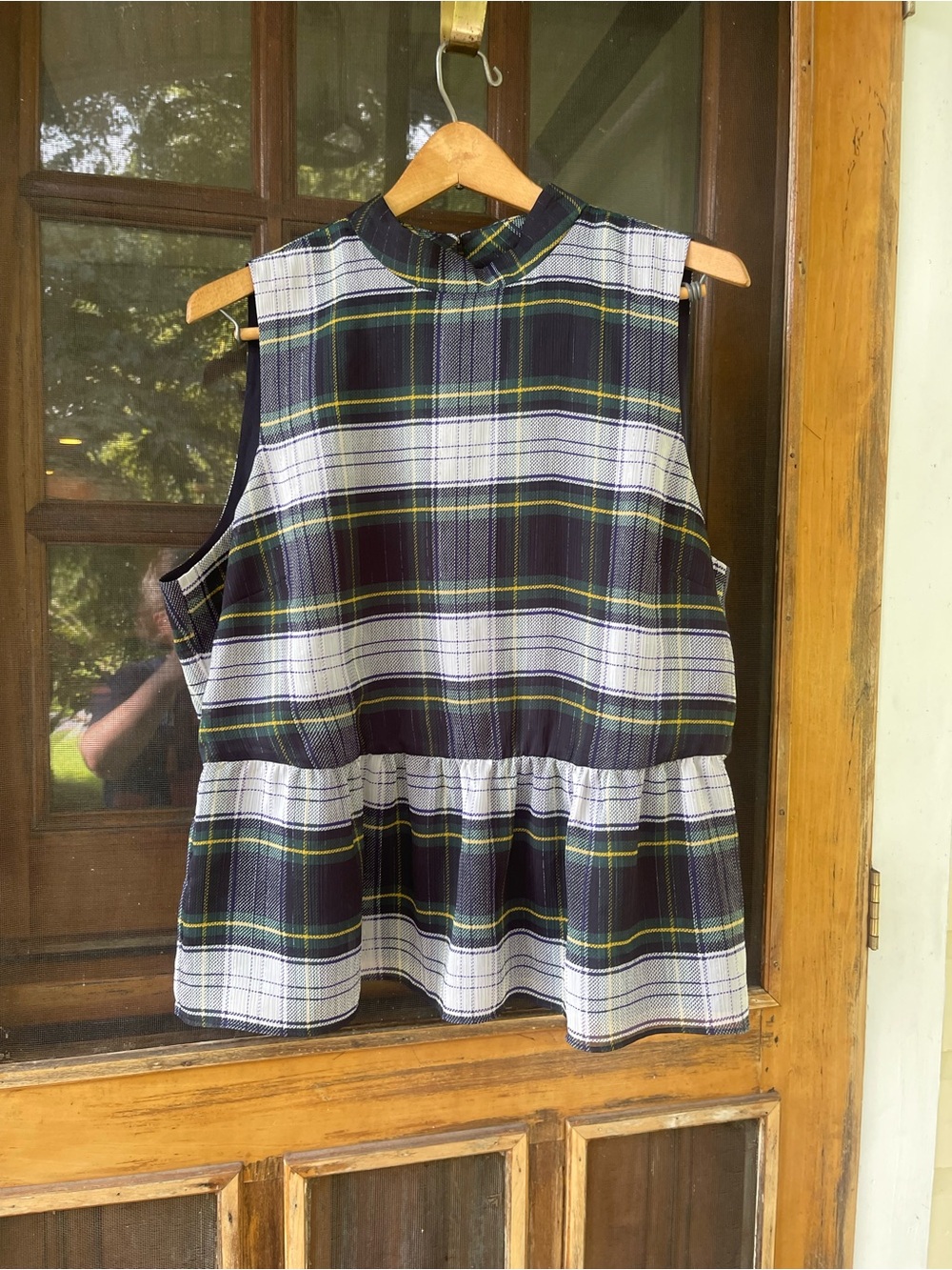 J Crew NWOT Plaid Sleeveless Peplum Top, XL